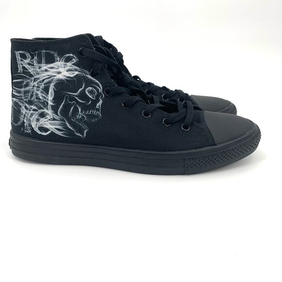 RAAD Shop Black High Top Canvas Sneaker Skull Ride or Die Graphic Men’s Size 14M - Picture 3 of 11